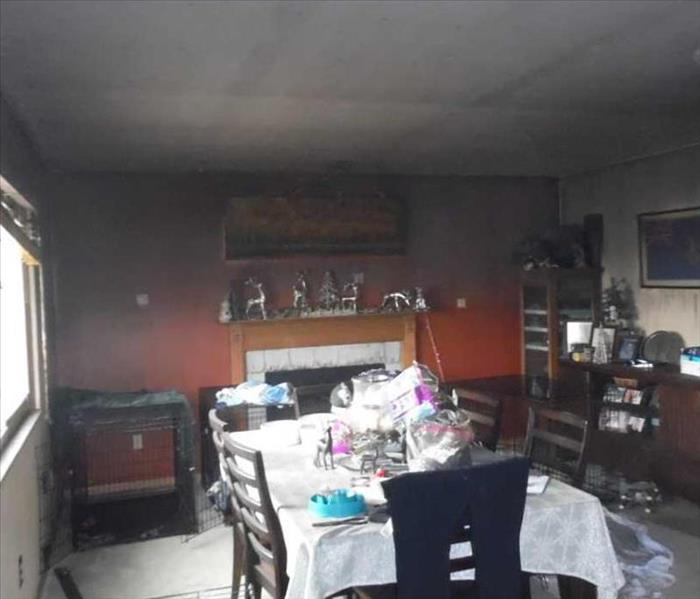 fire and soot damaged living room