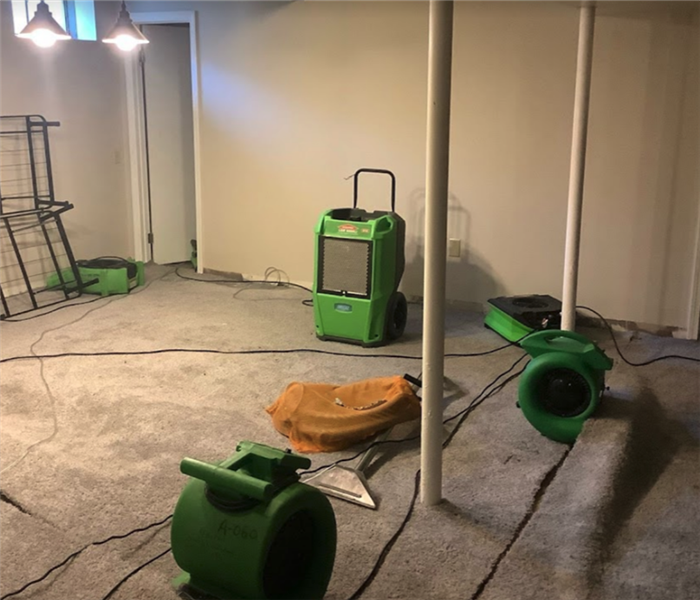 equipment set in basement after water loss